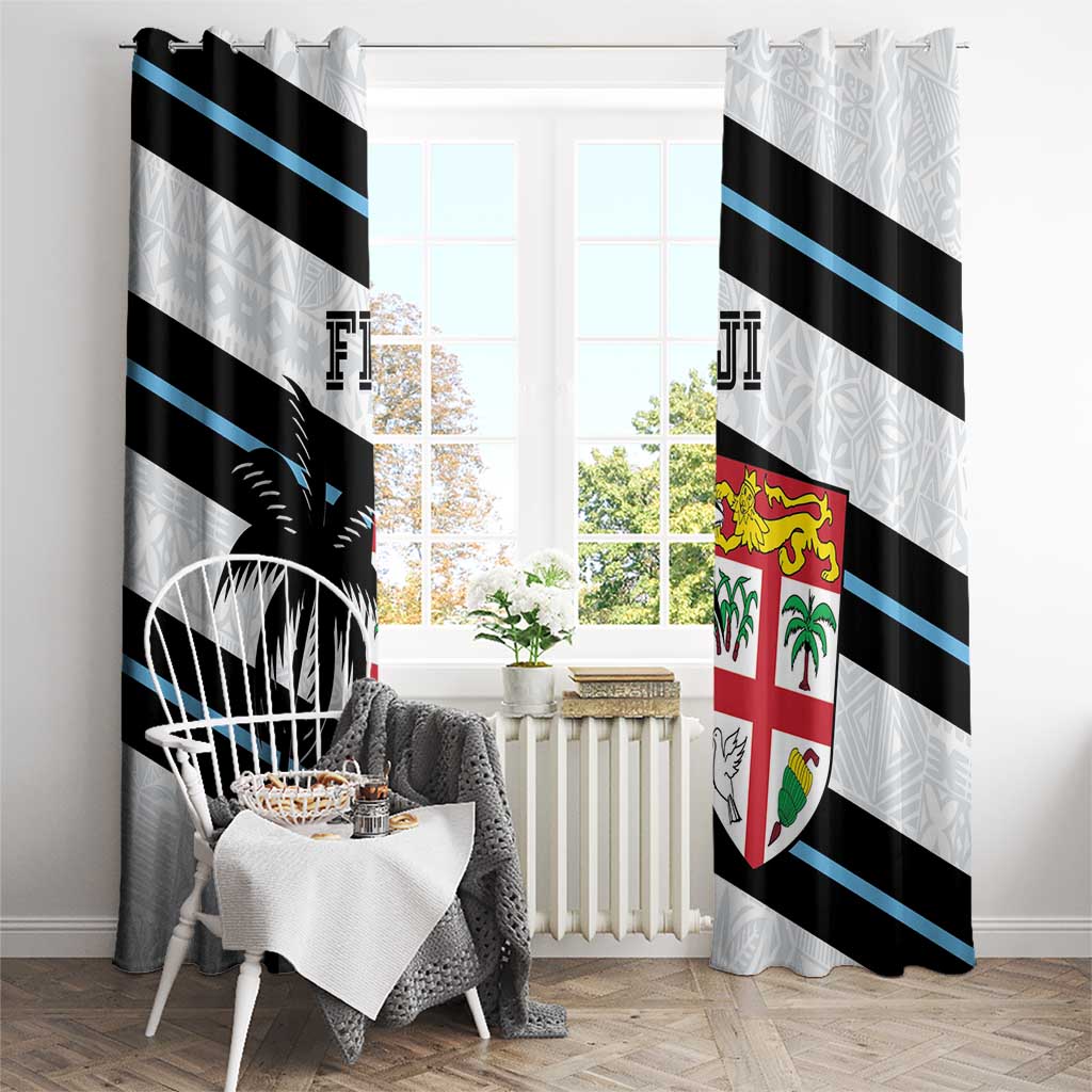 Fiji 2024 Rugby Window Curtain Fijian Tapa Pattern - Wonder Print Shop