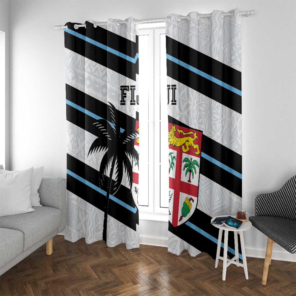 Fiji 2024 Rugby Window Curtain Fijian Tapa Pattern - Wonder Print Shop