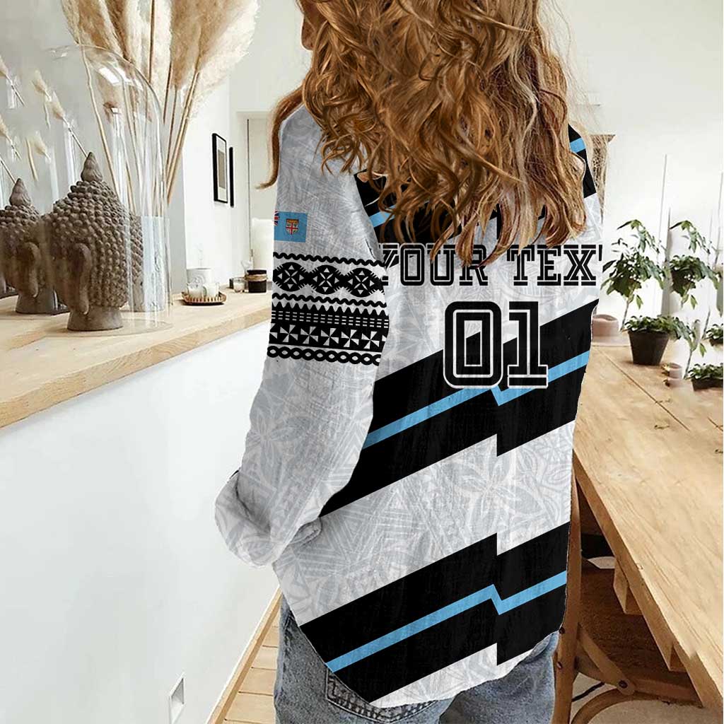 Custom Fiji 2024 Rugby Women Casual Shirt Fijian Tapa Pattern - Wonder Print Shop