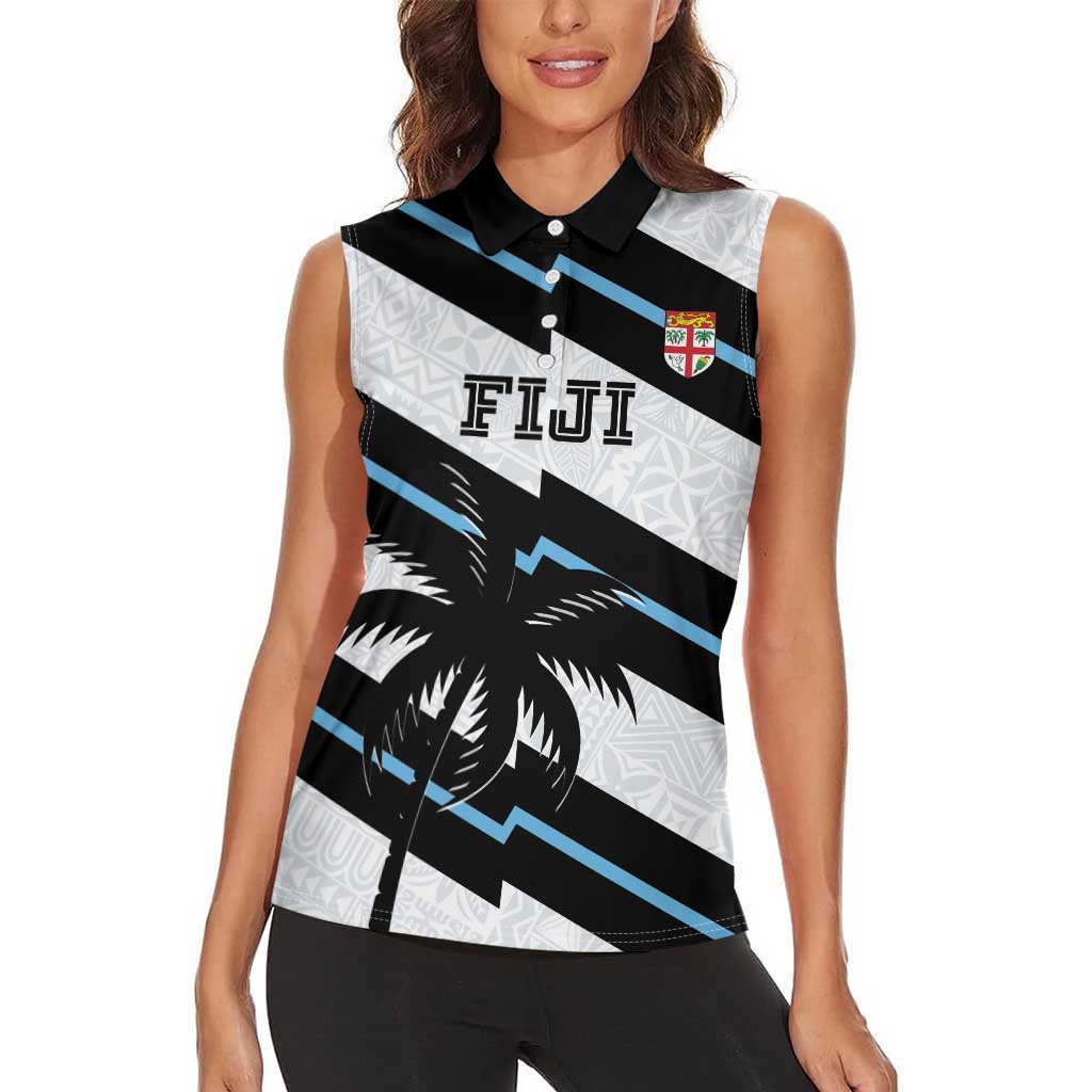 Custom Fiji 2024 Rugby Women Sleeveless Polo Shirt Fijian Tapa Pattern - Wonder Print Shop
