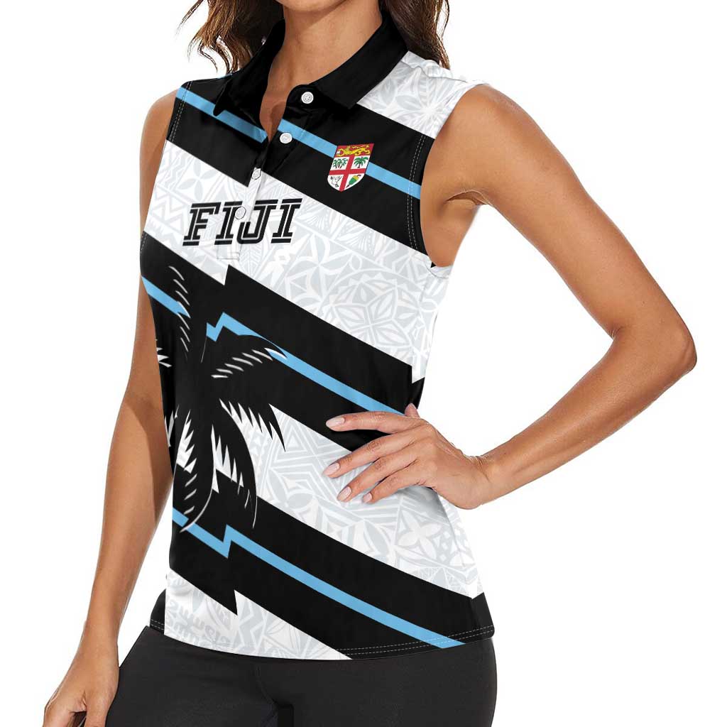 Custom Fiji 2024 Rugby Women Sleeveless Polo Shirt Fijian Tapa Pattern - Wonder Print Shop