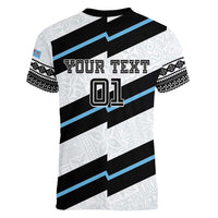 Custom Fiji 2024 Rugby Women V-Neck T-Shirt Fijian Tapa Pattern - Wonder Print Shop