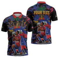 Personalized Haiti Soccer Pride Zipper Polo Shirt Ayiti Nan Mondyal 2026