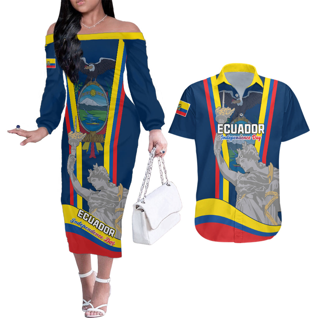 ecuador-independence-day-couples-matching-off-the-shoulder-long-sleeve-dress-and-hawaiian-shirt-monumento-a-la-independencia-quito-10th-august