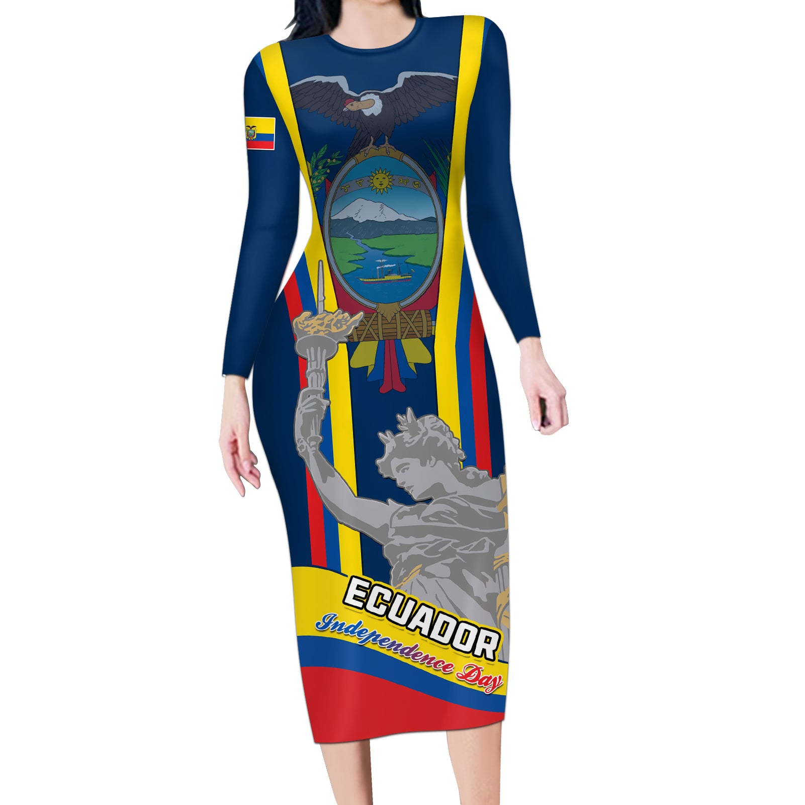 Ecuador Independence Day Long Sleeve Bodycon Dress Monumento a la Independencia Quito 10th August - Wonder Print Shop
