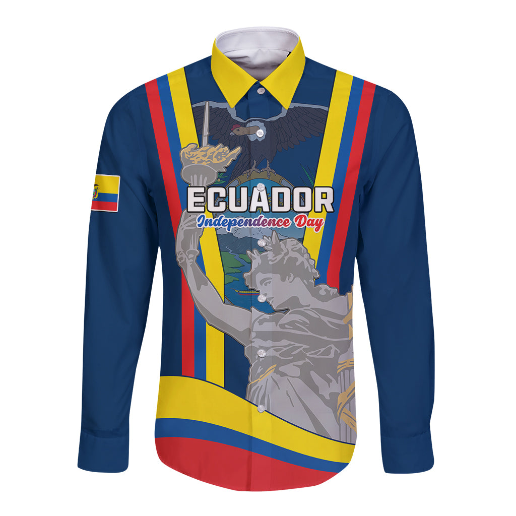 Ecuador Independence Day Long Sleeve Button Shirt Monumento a la Independencia Quito 10th August - Wonder Print Shop