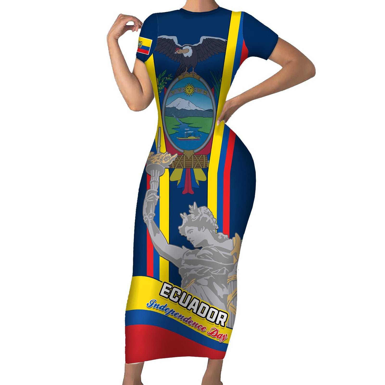 Ecuador Independence Day Short Sleeve Bodycon Dress Monumento a la Independencia Quito 10th August - Wonder Print Shop