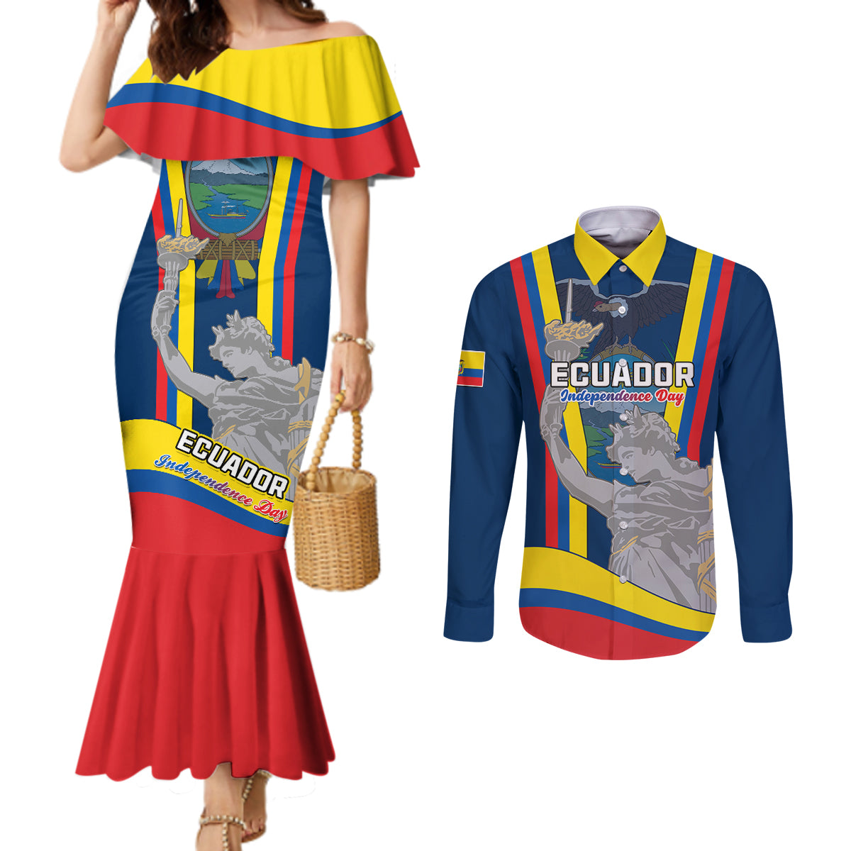 custom-ecuador-independence-day-couples-matching-mermaid-dress-and-long-sleeve-button-shirts-monumento-a-la-independencia-quito-10th-august