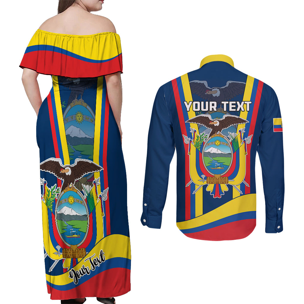 Custom Ecuador Independence Day Couples Matching Off Shoulder Maxi Dress and Long Sleeve Button Shirts Monumento a la Independencia Quito 10th August - Wonder Print Shop