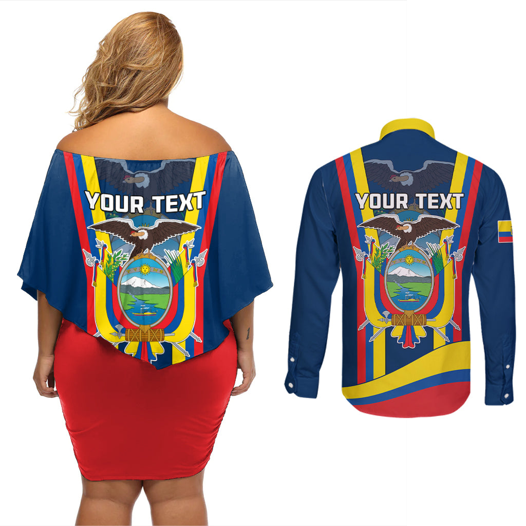 Custom Ecuador Independence Day Couples Matching Off Shoulder Short Dress and Long Sleeve Button Shirts Monumento a la Independencia Quito 10th August - Wonder Print Shop