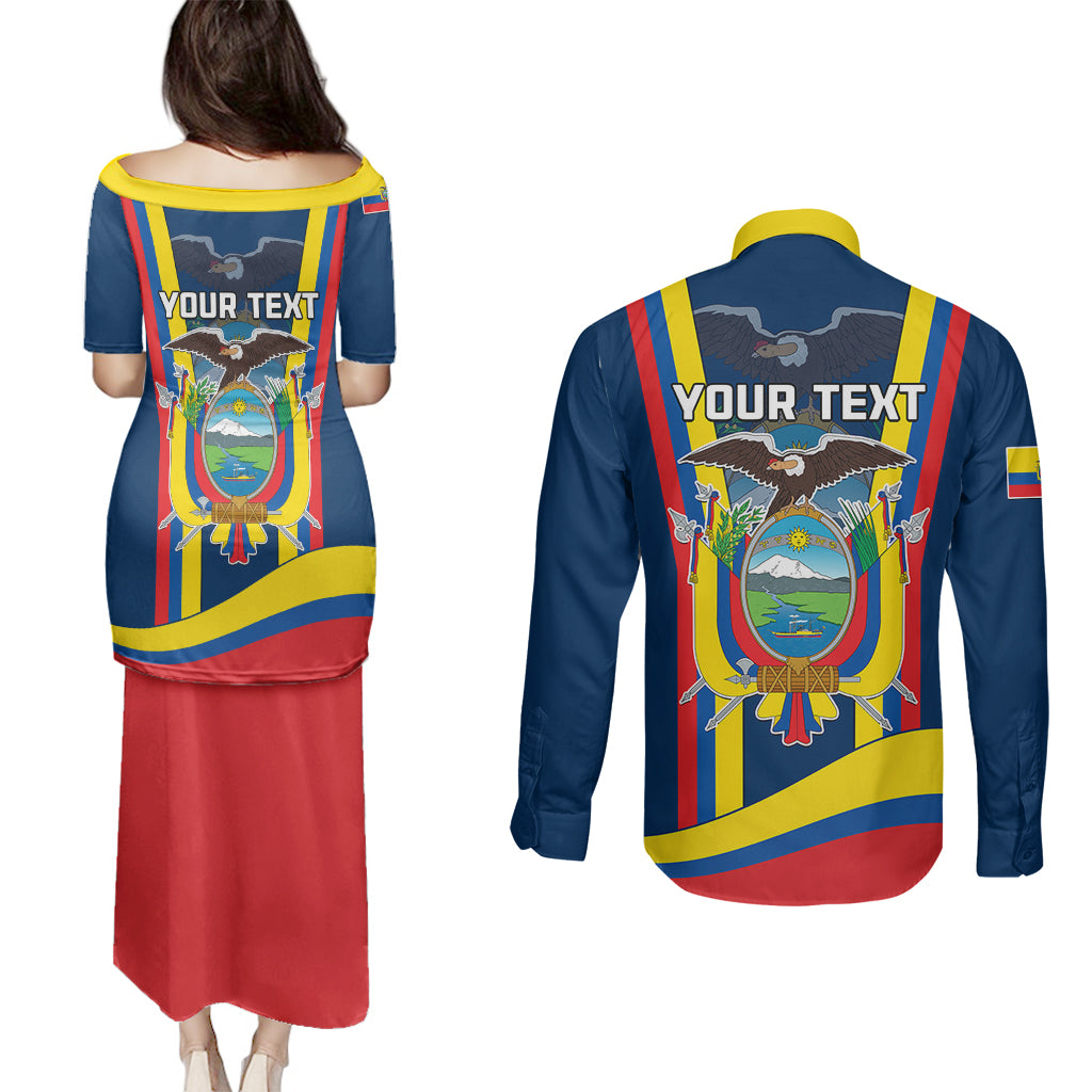 Custom Ecuador Independence Day Couples Matching Puletasi Dress and Long Sleeve Button Shirts Monumento a la Independencia Quito 10th August - Wonder Print Shop