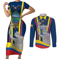 Custom Ecuador Independence Day Couples Matching Short Sleeve Bodycon Dress and Long Sleeve Button Shirts Monumento a la Independencia Quito 10th August - Wonder Print Shop