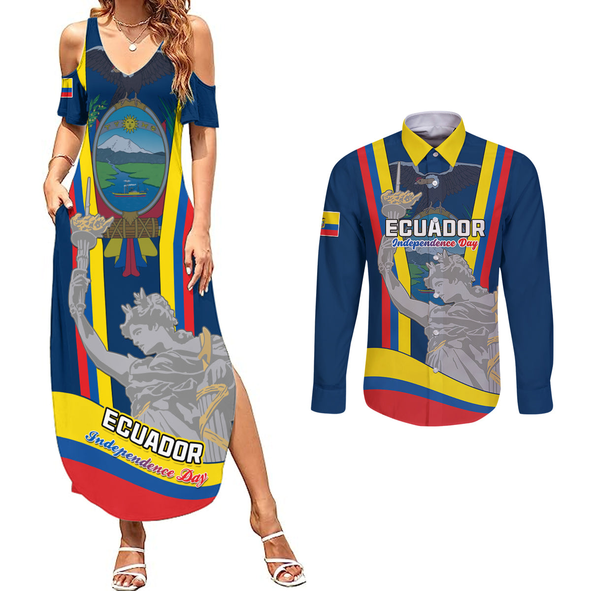 custom-ecuador-independence-day-couples-matching-summer-maxi-dress-and-long-sleeve-button-shirts-monumento-a-la-independencia-quito-10th-august
