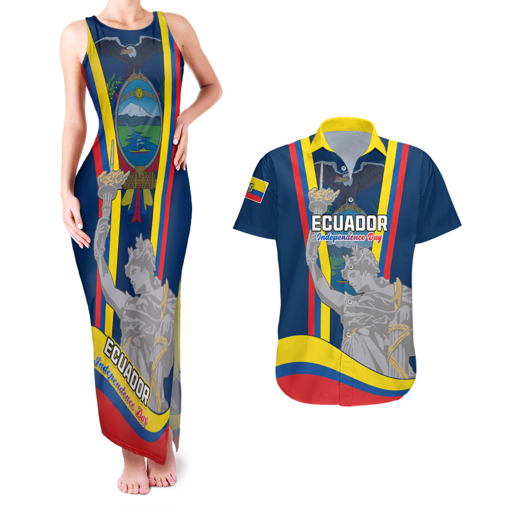 Custom Ecuador Independence Day Couples Matching Tank Maxi Dress And Hawaiian Shirt Monumento a la Independencia Quito 10th August - Wonder Print Shop