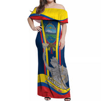 Custom Ecuador Independence Day Off Shoulder Maxi Dress Monumento a la Independencia Quito 10th August - Wonder Print Shop