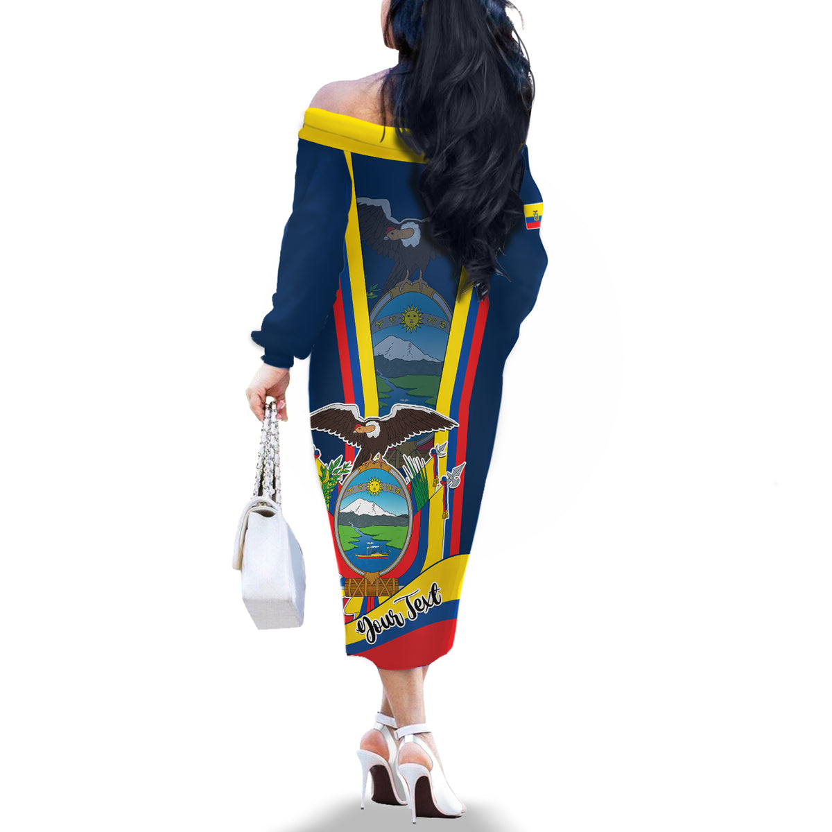 Custom Ecuador Independence Day Off The Shoulder Long Sleeve Dress Monumento a la Independencia Quito 10th August - Wonder Print Shop