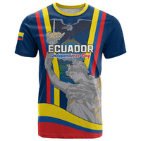 Ecuador Independence Day graphic T-shirt, blue with eagle monument print and Ecuador text
