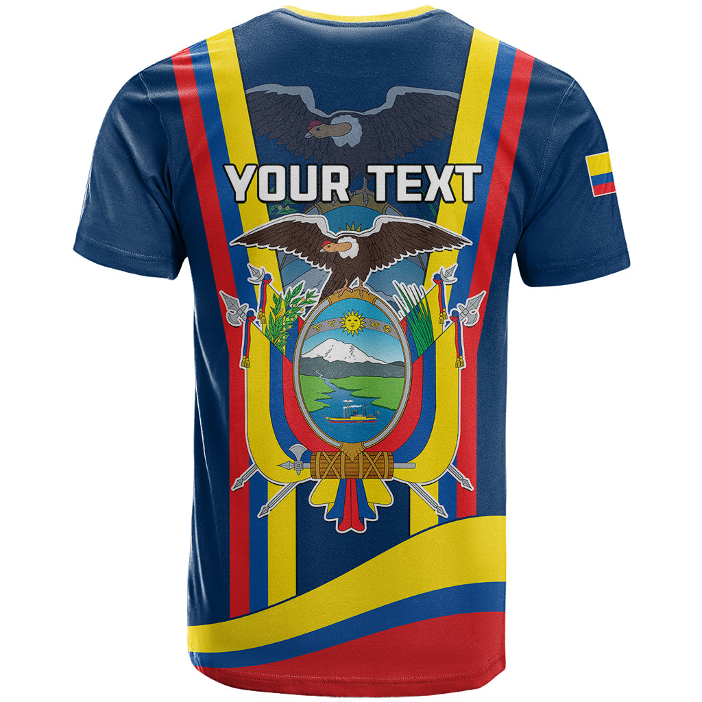 Back of Ecuador Independence Day T-shirt, blue with YOUR TEXT and shield eagle design