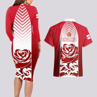 England Couples Matching Long Sleeve Bodycon Dress and Hawaiian Shirt Three Lions and Tudor Rose - Wonder Print Shop