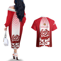 England Couples Matching Off The Shoulder Long Sleeve Dress and Hawaiian Shirt Three Lions and Tudor Rose - Wonder Print Shop