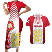 England Couples Matching Short Sleeve Bodycon Dress and Hawaiian Shirt Three Lions and Tudor Rose - Wonder Print Shop