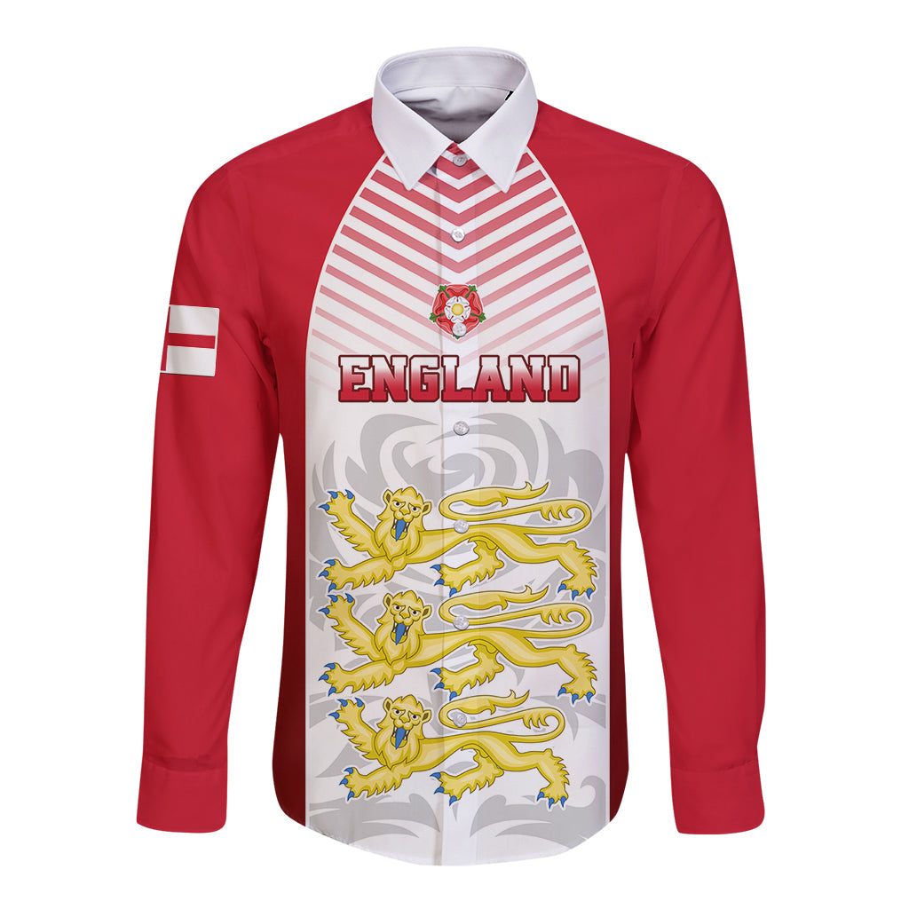 England Long Sleeve Button Shirt Three Lions and Tudor Rose - Wonder Print Shop