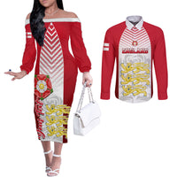 personalised-england-couples-matching-off-the-shoulder-long-sleeve-dress-and-long-sleeve-button-shirts-three-lions-and-tudor-rose