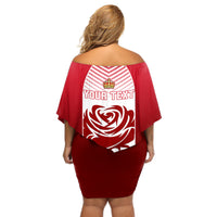 Personalised England Off Shoulder Short Dress Three Lions and Tudor Rose - Wonder Print Shop