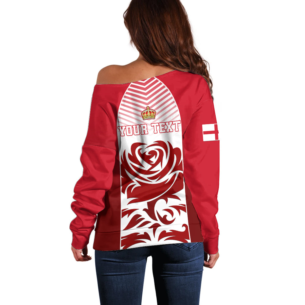 Personalised England Off Shoulder Sweater Three Lions and Tudor Rose - Wonder Print Shop