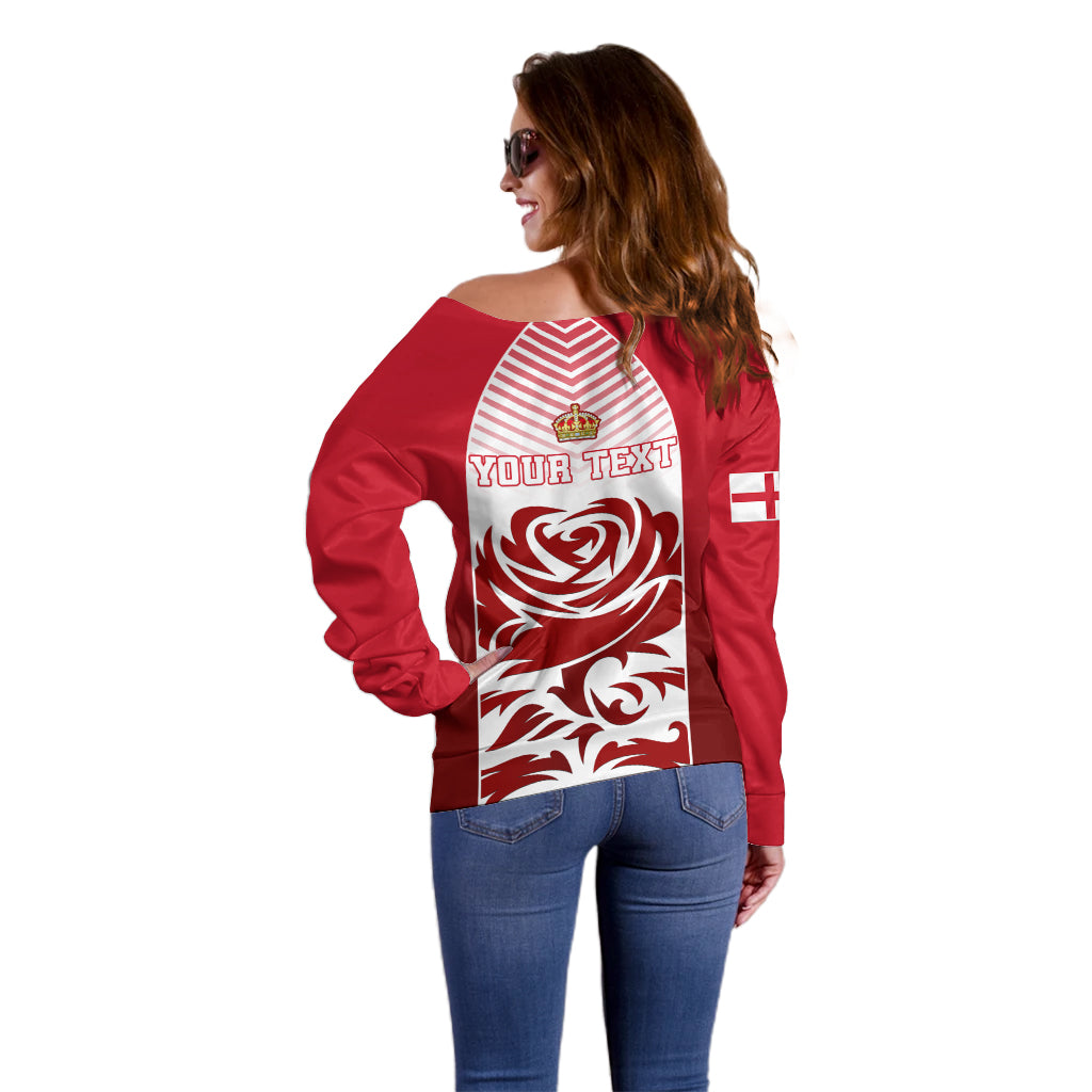 Personalised England Off Shoulder Sweater Three Lions and Tudor Rose - Wonder Print Shop