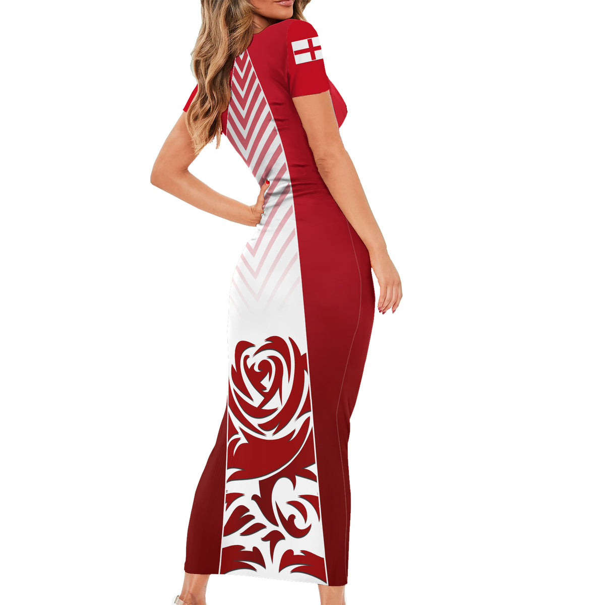 Personalised England Short Sleeve Bodycon Dress Three Lions and Tudor Rose - Wonder Print Shop