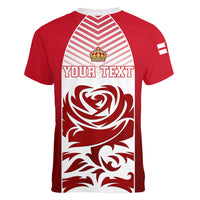 Personalised England Women V Neck T Shirt Three Lions and Tudor Rose - Wonder Print Shop