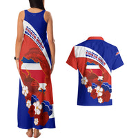 Costa Rica Couples Matching Tank Maxi Dress and Hawaiian Shirt Costa Rica Coat Of Arms With Flowers - Wonder Print Shop