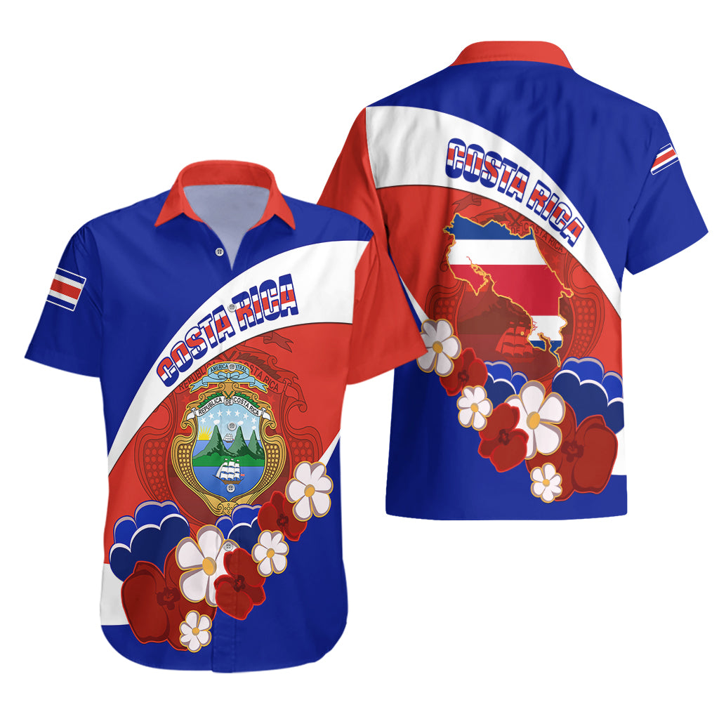 Costa Rica Hawaiian Shirt Costa Rica Coat Of Arms With Flowers - Wonder Print Shop