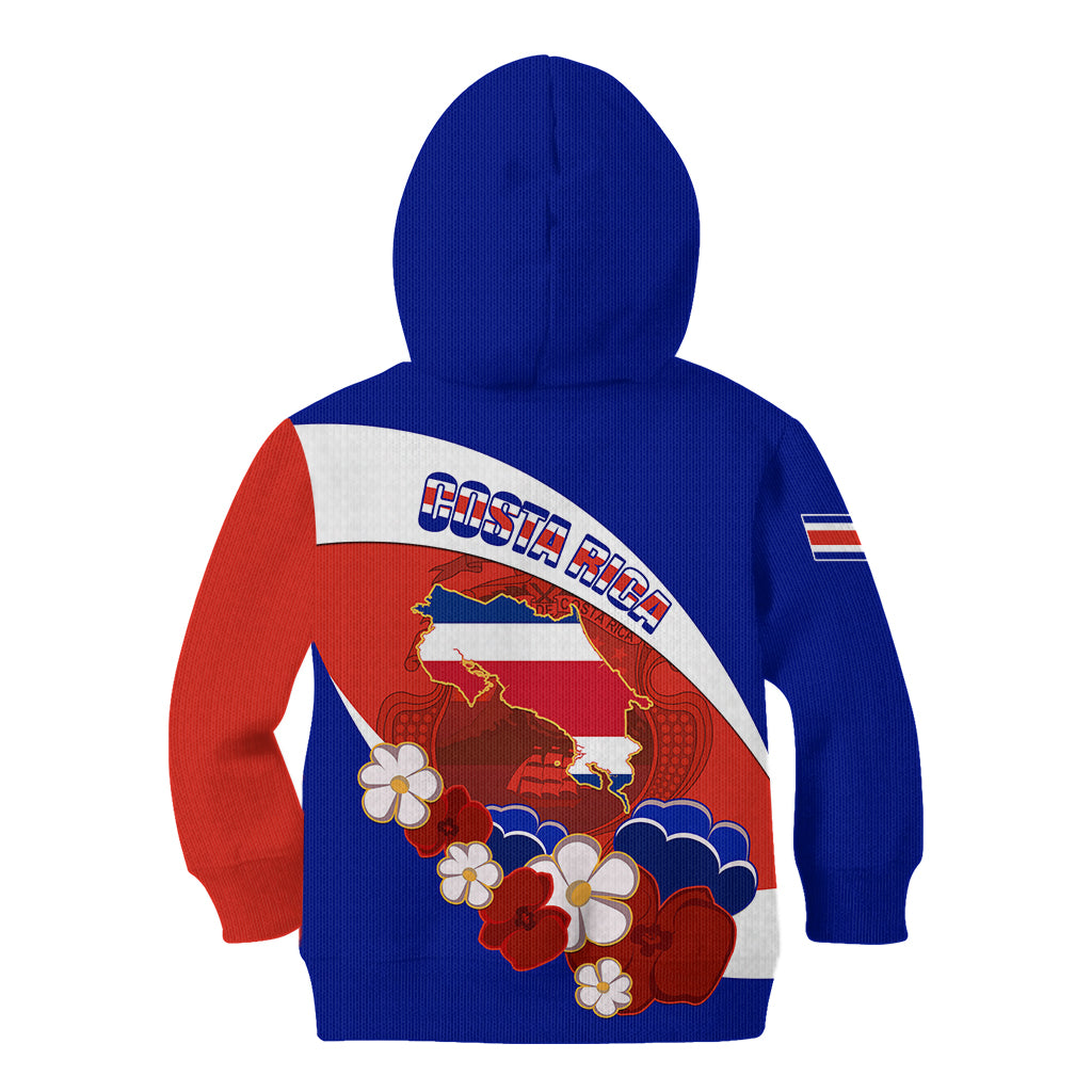 Costa Rica Kid Hoodie Costa Rica Coat Of Arms With Flowers - Wonder Print Shop