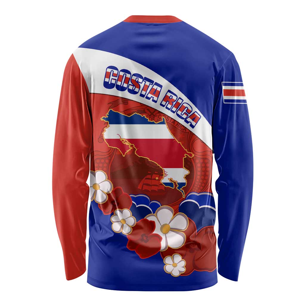 Costa Rica Long Sleeve Shirt Costa Rica Coat Of Arms With Flowers LT01