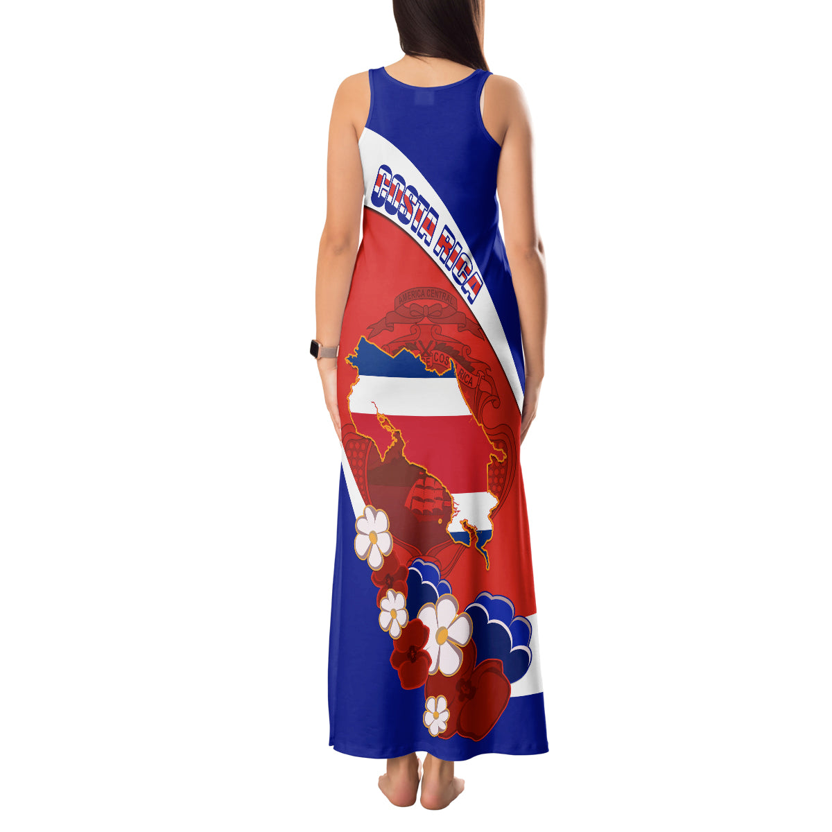 Costa Rica Tank Maxi Dress Costa Rica Coat Of Arms With Flowers - Wonder Print Shop
