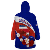 Costa Rica Wearable Blanket Hoodie Costa Rica Coat Of Arms With Flowers - Wonder Print Shop