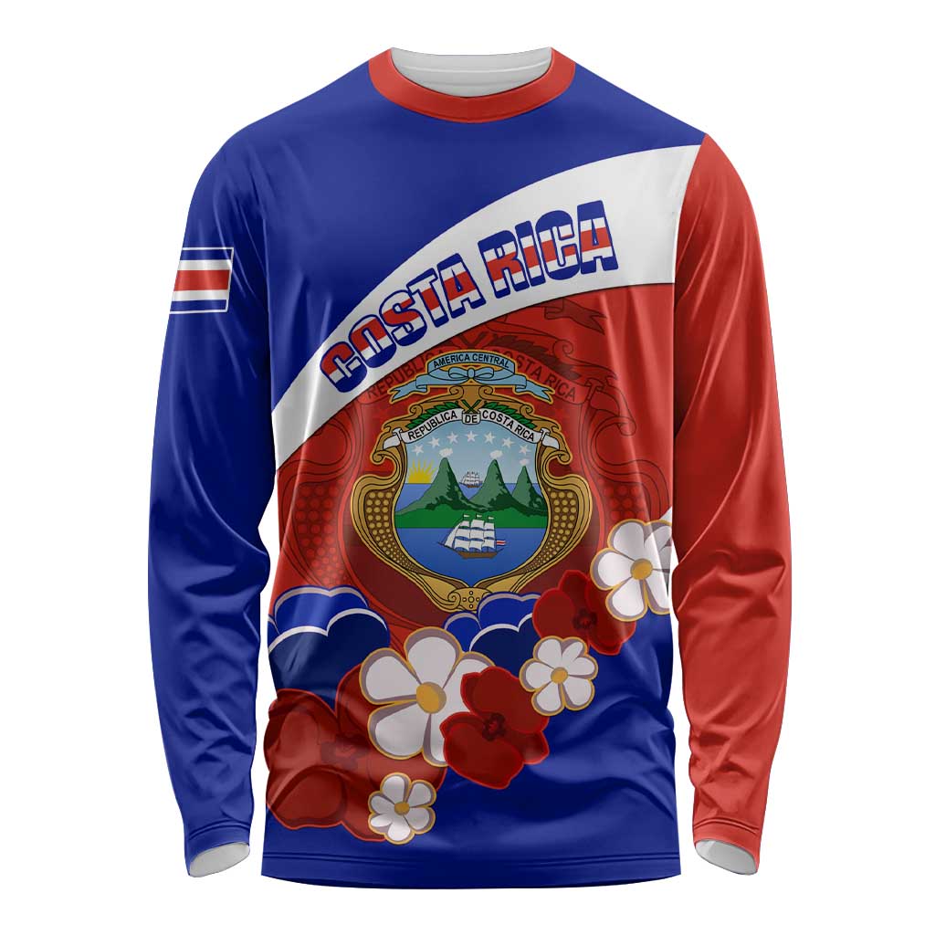 Personalised Costa Rica Long Sleeve Shirt Costa Rica Coat Of Arms With Flowers LT01