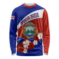 Personalised Costa Rica Long Sleeve Shirt Costa Rica Coat Of Arms With Flowers LT01