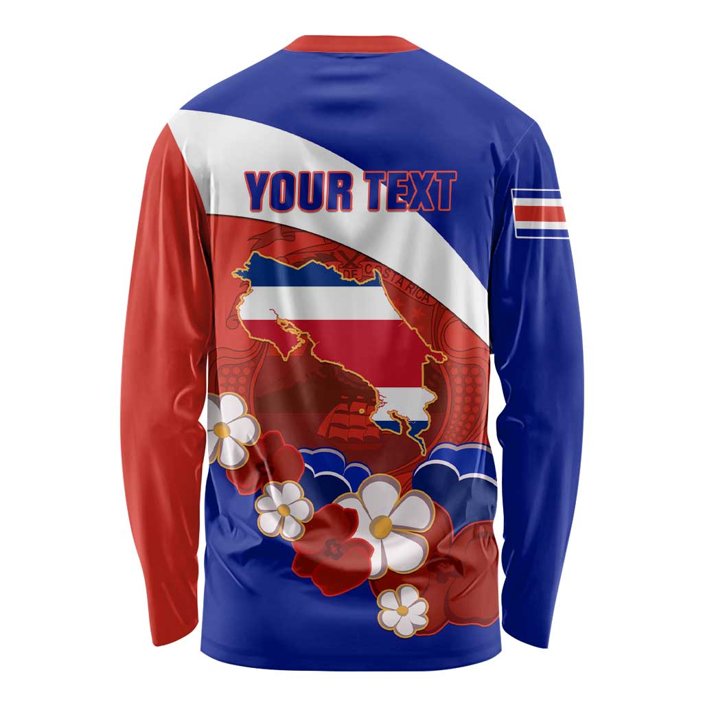 Personalised Costa Rica Long Sleeve Shirt Costa Rica Coat Of Arms With Flowers LT01