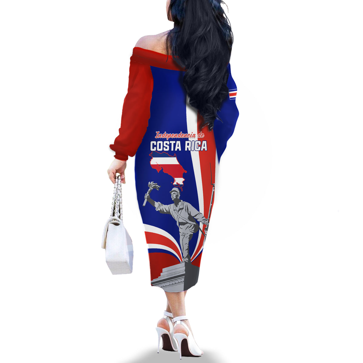 Costa Rica Independence Day Off The Shoulder Long Sleeve Dress Juan Santamaria National Hero - Wonder Print Shop
