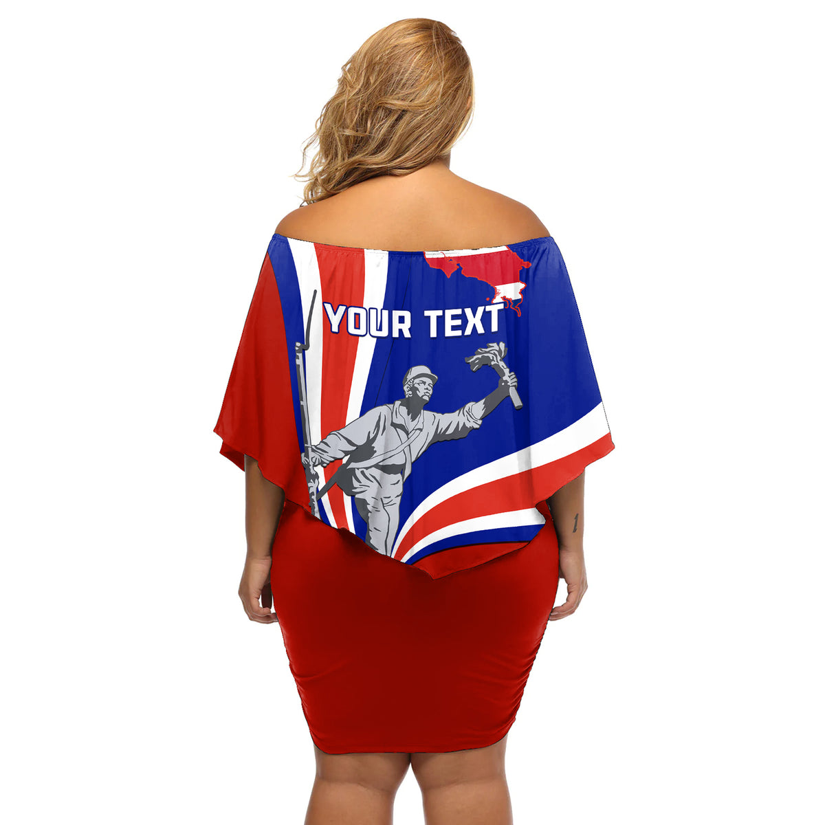 Personalised Costa Rica Independence Day Off Shoulder Short Dress Juan Santamaria National Hero - Wonder Print Shop
