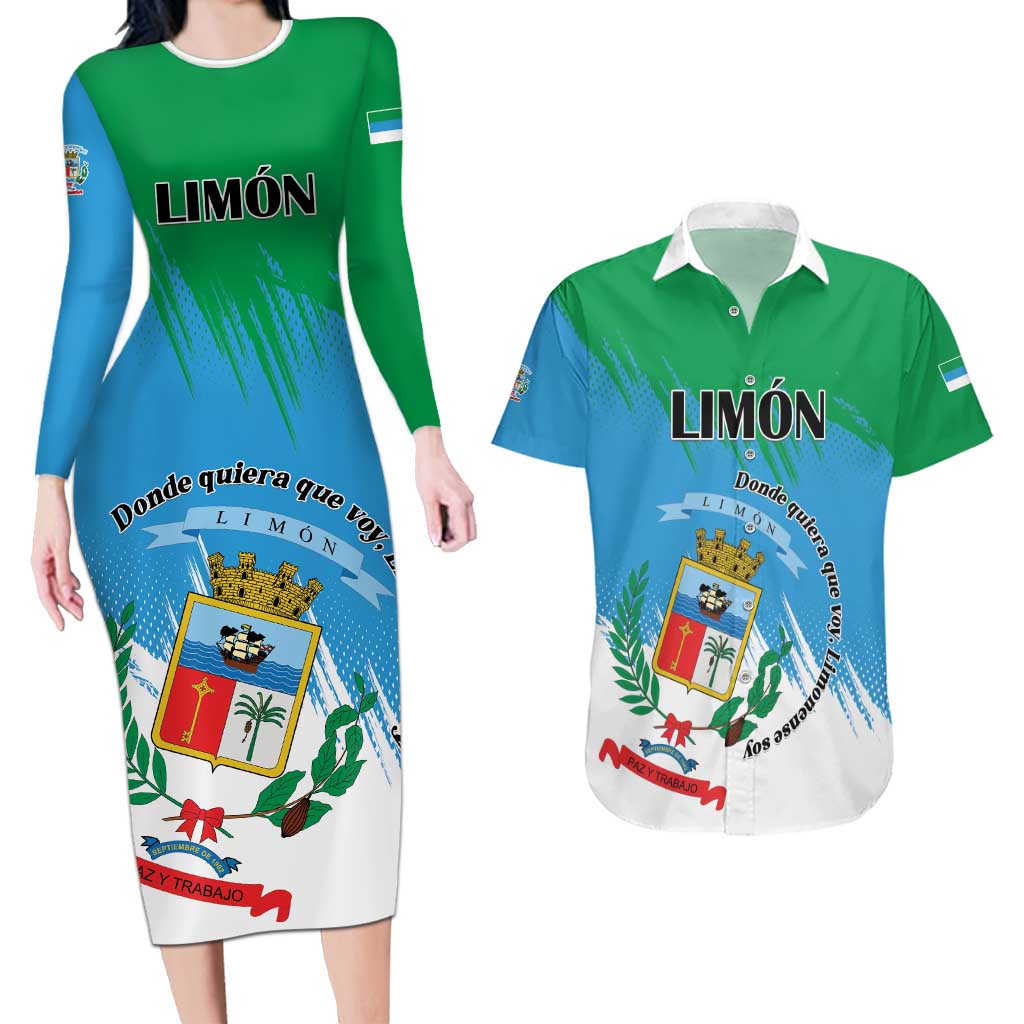 Personalized Costa Rica Limón Province Couples Matching Long Sleeve Bodycon Dress and Hawaiian Shirt Donde Quiera Que Voy Limonense Soy - Wonder Print Shop