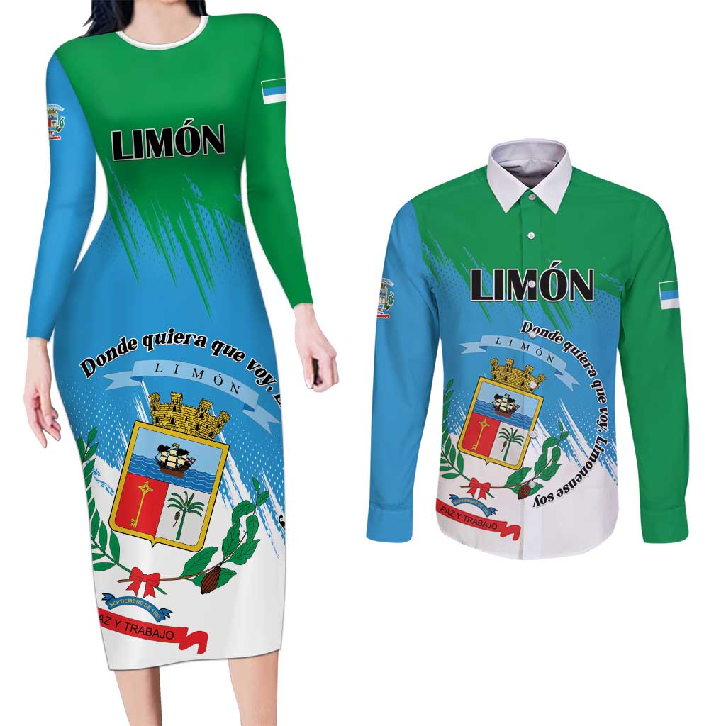Personalized Costa Rica Limón Province Couples Matching Long Sleeve Bodycon Dress and Long Sleeve Button Shirt Donde Quiera Que Voy Limonense Soy - Wonder Print Shop