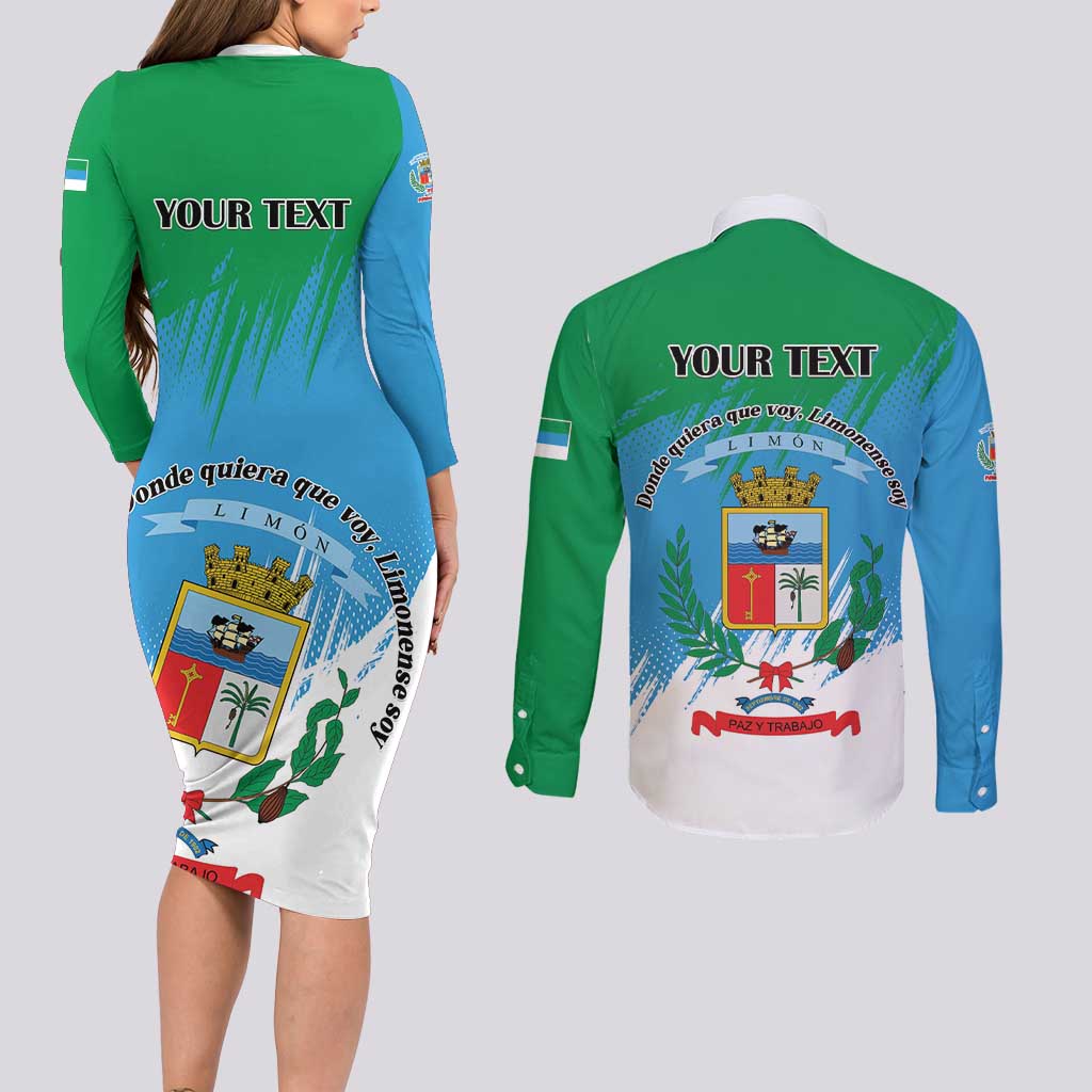 Personalized Costa Rica Limón Province Couples Matching Long Sleeve Bodycon Dress and Long Sleeve Button Shirt Donde Quiera Que Voy Limonense Soy - Wonder Print Shop