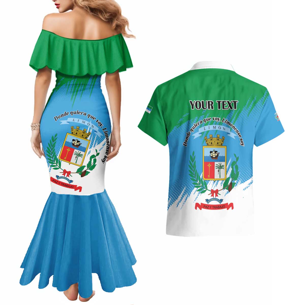 Personalized Costa Rica Limón Province Couples Matching Mermaid Dress and Hawaiian Shirt Donde Quiera Que Voy Limonense Soy - Wonder Print Shop