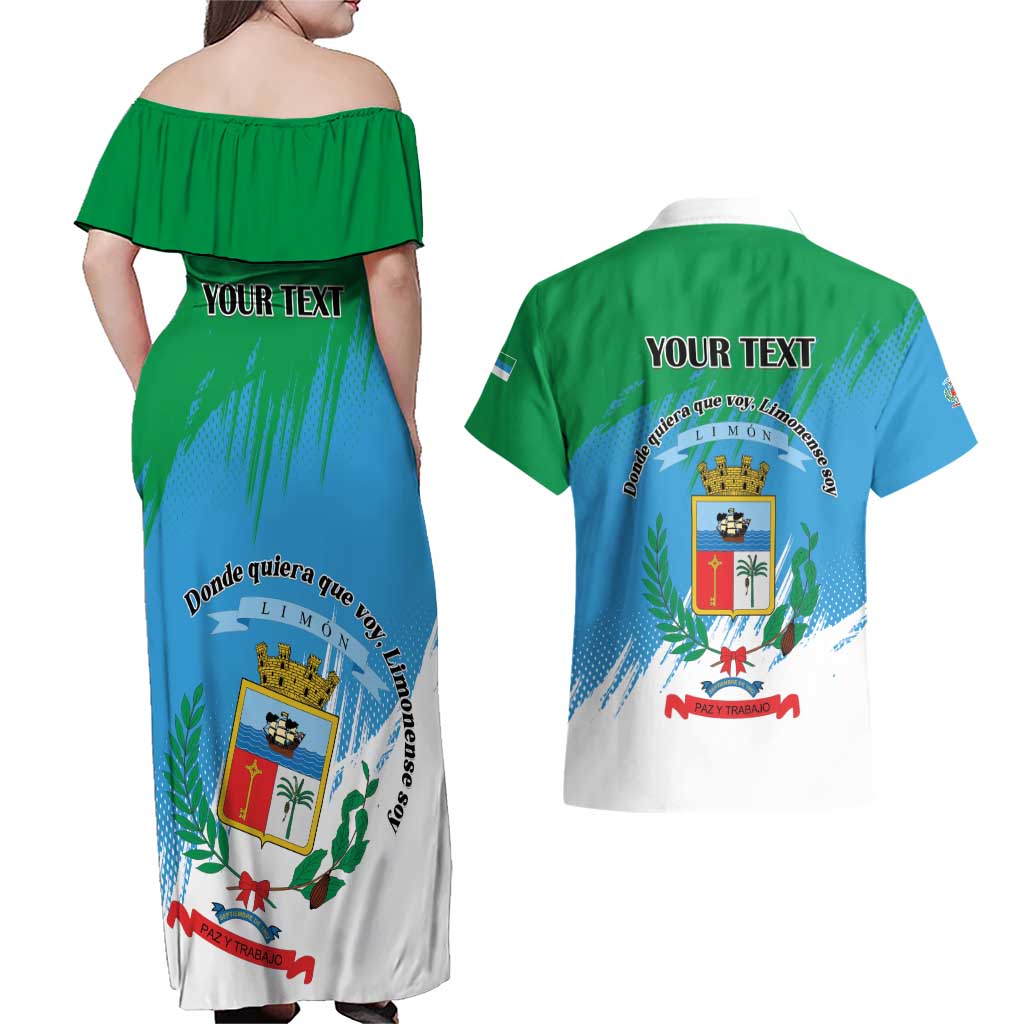 Personalized Costa Rica Limón Province Couples Matching Off Shoulder Maxi Dress and Hawaiian Shirt Donde Quiera Que Voy Limonense Soy - Wonder Print Shop