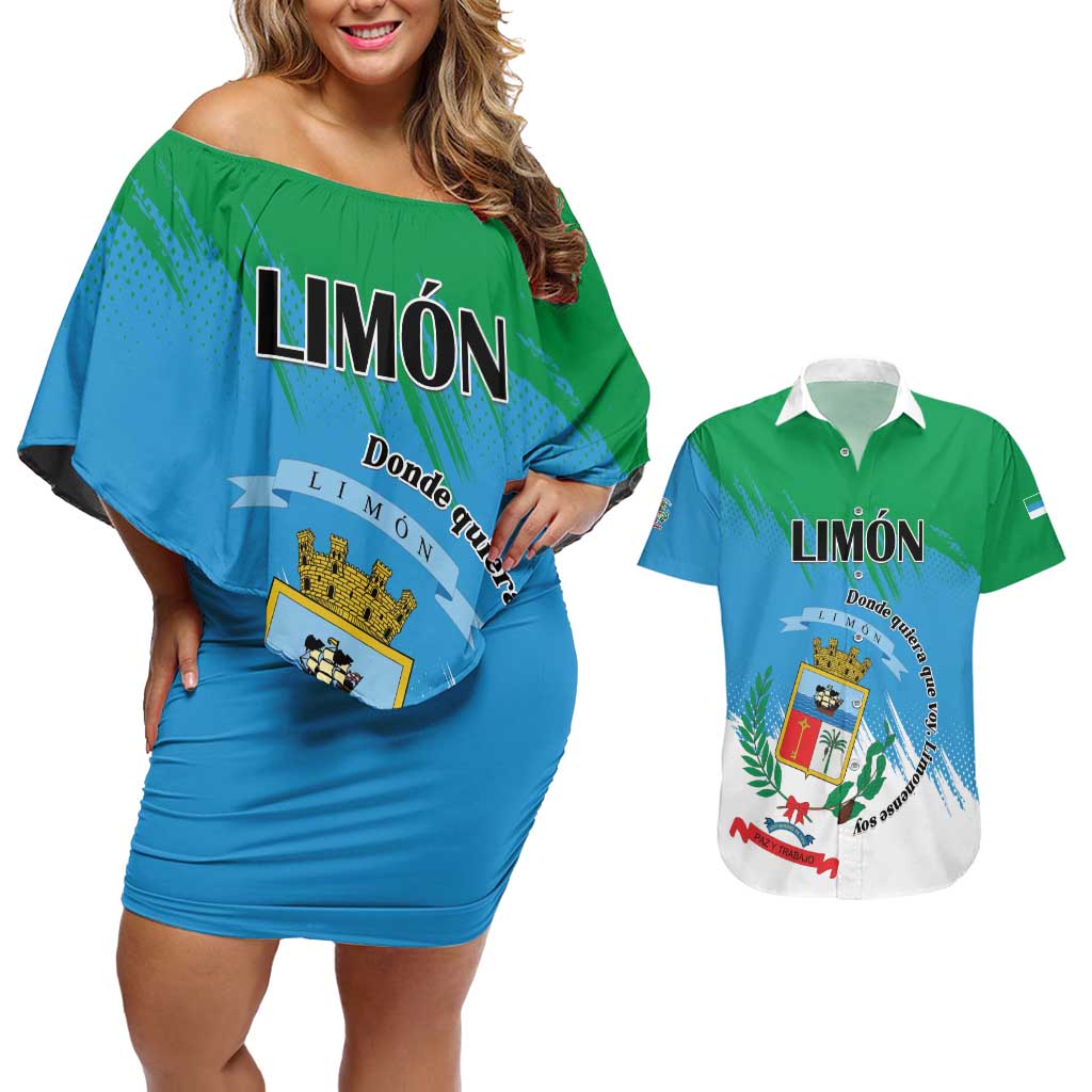 Personalized Costa Rica Limón Province Couples Matching Off Shoulder Short Dress and Hawaiian Shirt Donde Quiera Que Voy Limonense Soy - Wonder Print Shop