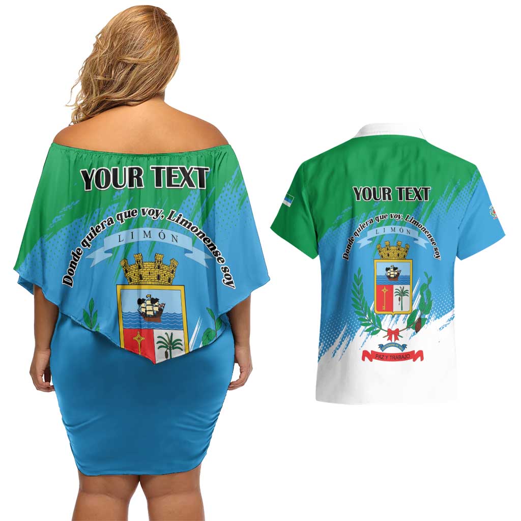 Personalized Costa Rica Limón Province Couples Matching Off Shoulder Short Dress and Hawaiian Shirt Donde Quiera Que Voy Limonense Soy - Wonder Print Shop